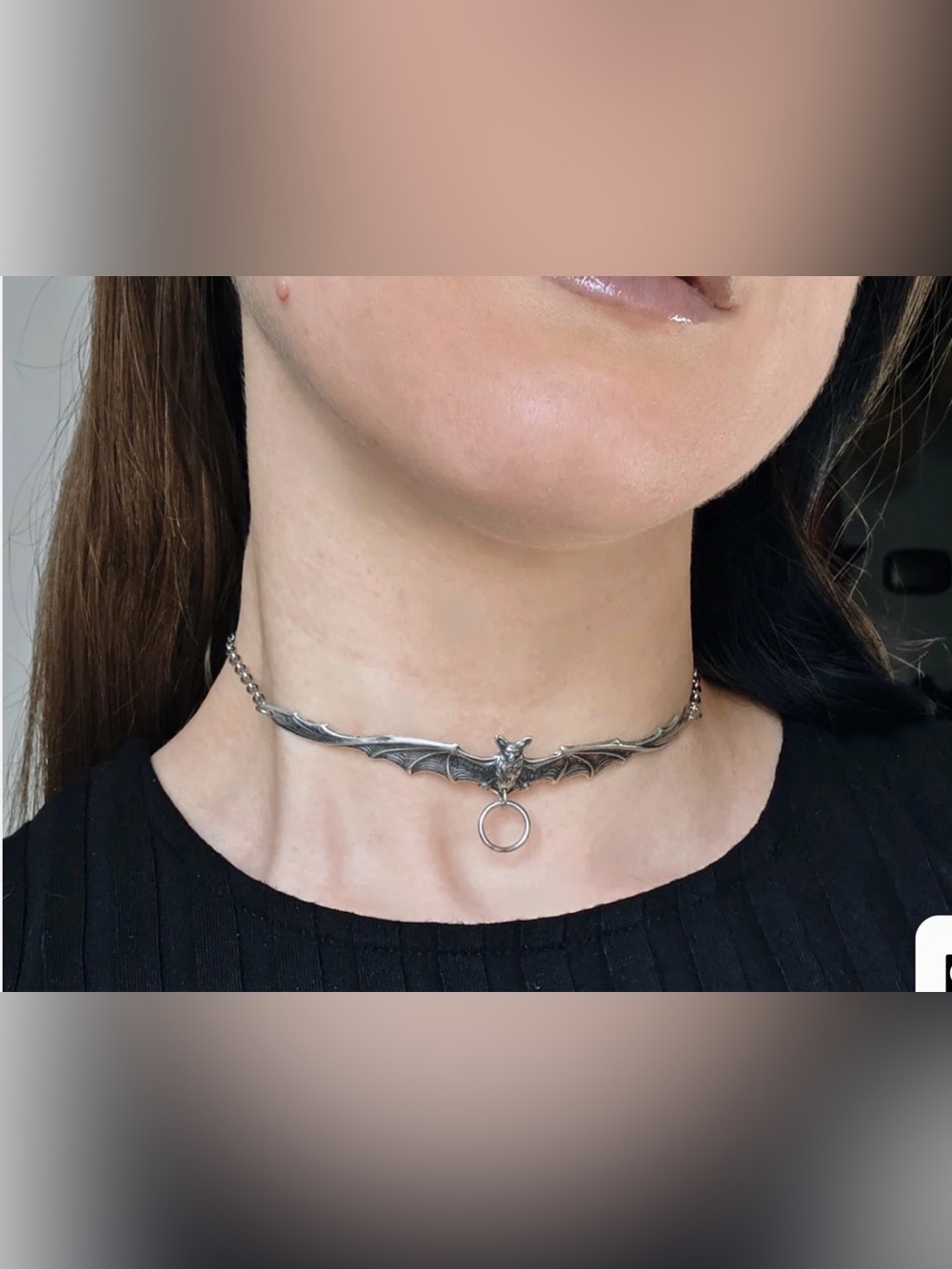 Gothic Bat Wing Choker Necklace in Silver